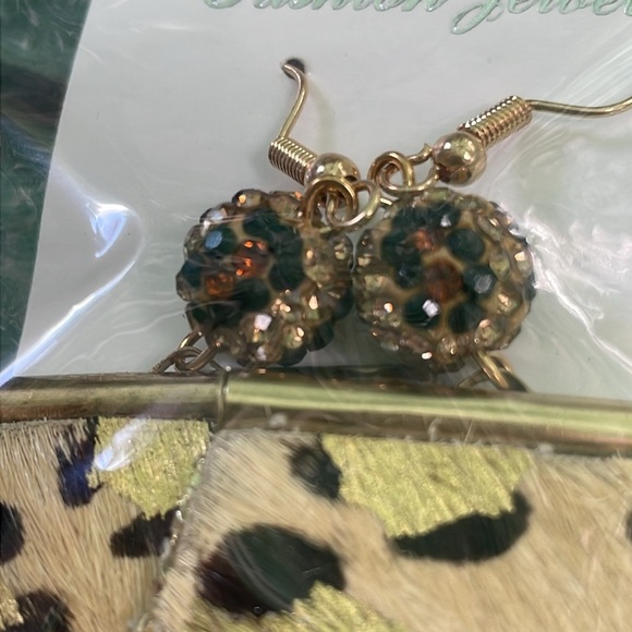 Leopard Leather Glitter Fringe Drop Earrings - Picture 8 of 10